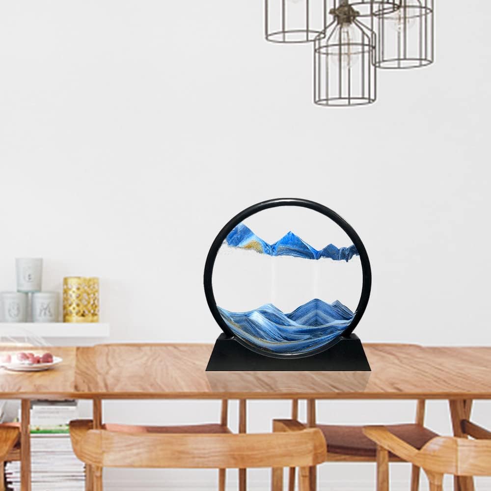 Muyan Moving Sand Art Picture Sandscapes in Motion Round Glass 3D Deep Sea Sand Art for Adult Kid Large Desktop Art Toys (Purple, 7 Inch)