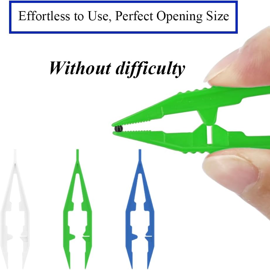Ckyleole 9 Pieces 3 Colors Plastic Tweezers 4.13 Inch Craft Tweezers Forceps Thickened Plastic Sturdy Fine Motor Skill Learning for Perler Beads Jewelry Making Family Classroom School