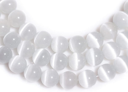 HAAMIIQII 8mm Light Blue Cat Eye Glass Round Crystal Stone Loose Gemstone Beads for Jewelry Making Bracelets Necklaces Earrings Crafts (45-50pcs)