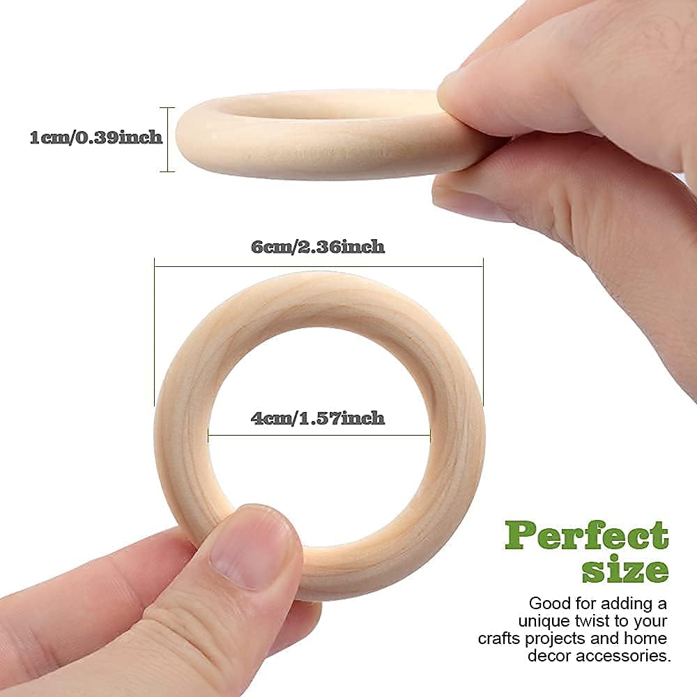HNYYZL 50 Pcs Unfinished Solid Wooden Rings for Craft, Ring Pendant and Connectors Jewelry Making, 5 Size