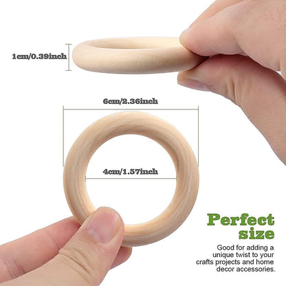 HNYYZL 50 Pcs Unfinished Solid Wooden Rings for Craft, Ring Pendant and Connectors Jewelry Making, 5 Size