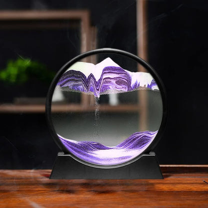 Arthink Moving Sand Art Picture in Motion Round Glass 3D Deep Sea Landscape, Dynamic Sand Art Sandscapes, Sensory Relaxing Desktop