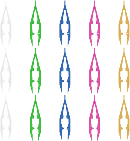 Ckyleole 9 Pieces 3 Colors Plastic Tweezers 4.13 Inch Craft Tweezers Forceps Thickened Plastic Sturdy Fine Motor Skill Learning for Perler Beads Jewelry Making Family Classroom School