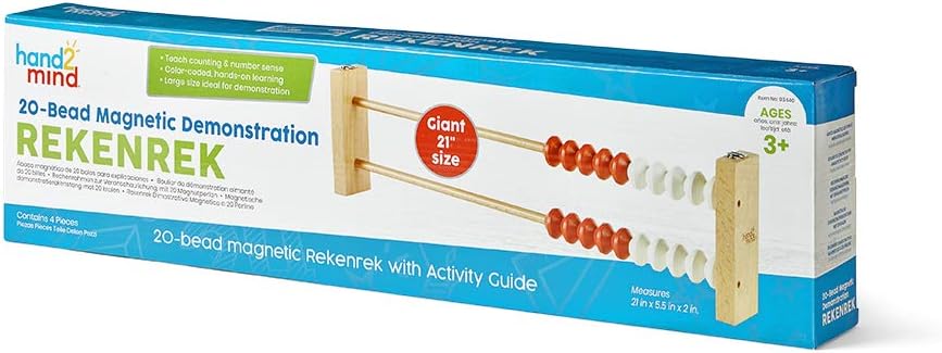 hand2mind-93440 20-Bead Giant Magentic Rekenrek Colored Abacus, for Kids, Wooden Counting Math Manipulatives, Learn Counting and Numbers (Set of 1)