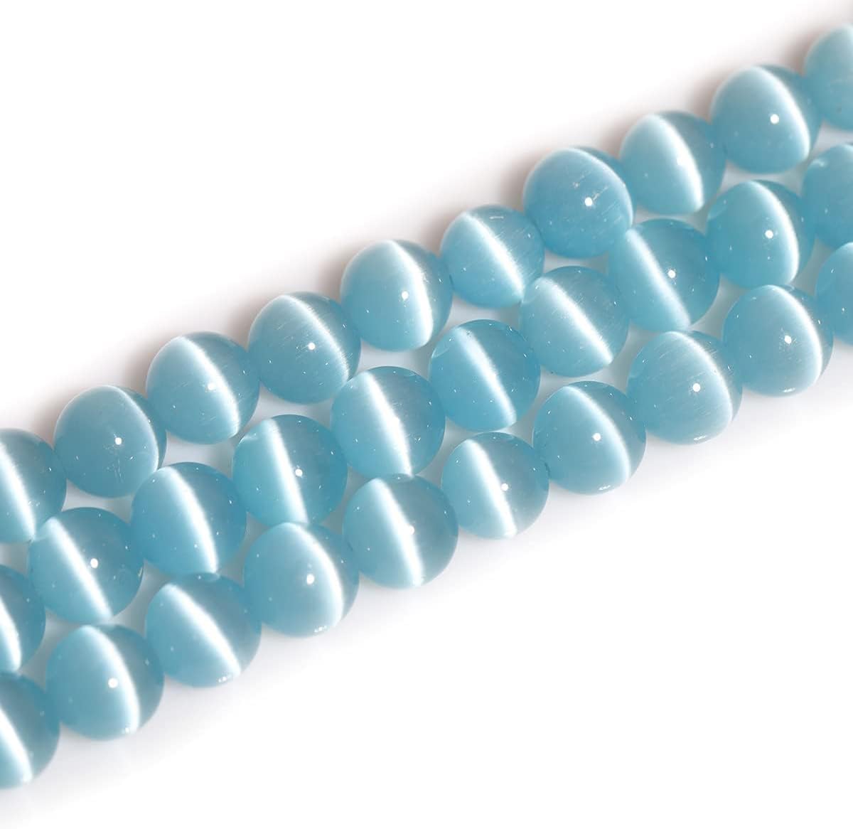 HAAMIIQII 8mm Light Blue Cat Eye Glass Round Crystal Stone Loose Gemstone Beads for Jewelry Making Bracelets Necklaces Earrings Crafts (45-50pcs)