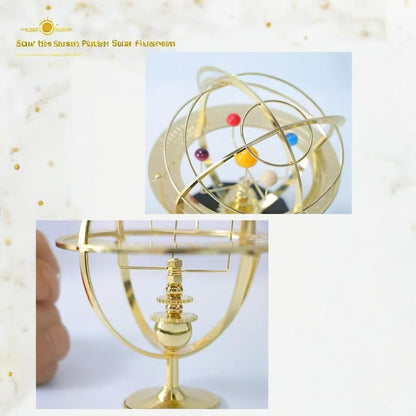 Rotating Solar System Metal Ornament - Handcrafted Orrery Model with 5 Planets, Educational Desk Decor for Astronomy Enthusiasts, Home & Office Decoration (Black)