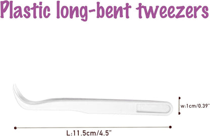 12 Pack 4.5 inches Plastic Tweezers for Kids Crafts for DIY Jewelry Making, beads bracelets, Baking Decoration, Reptile Feeding, Disposable Eyelashes Stickers Tweezers Bulk