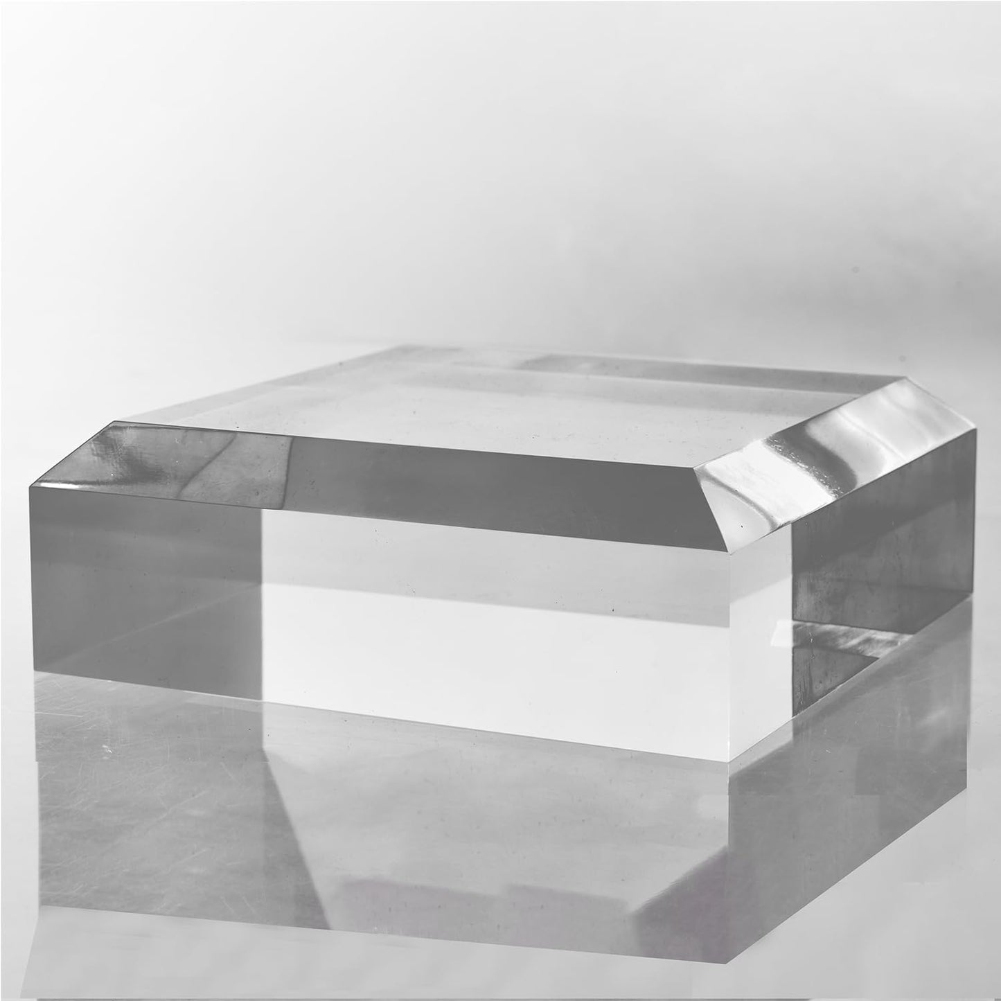 CiaoHER 2in Thickness Beveled Solid Acrylic Display Block Clear Polished Pedestal Stand Riser Solid Base (10x10)