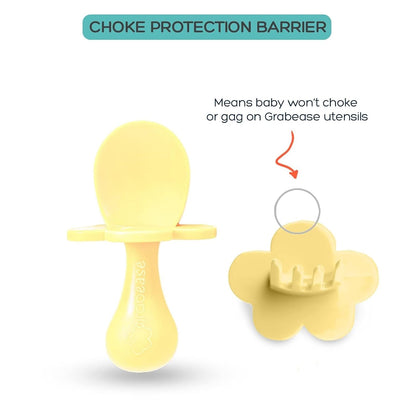 Grabease Baby Feeding Utensils - Anti-Choke Collar & Toddler Fork for Ages 1-3 - Easy-Grip Curved Handle Infant Spoon - Dishwasher-Safe Convenience & Baby Cutlery - Teal