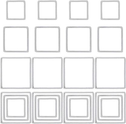 60Pcs 3 Sizes Stainless Steel Hollow Square Pendants Cube Open Bezel Blank linking Rings Square Frame Connector Charms For Jewelry Craft Kits Making DIY