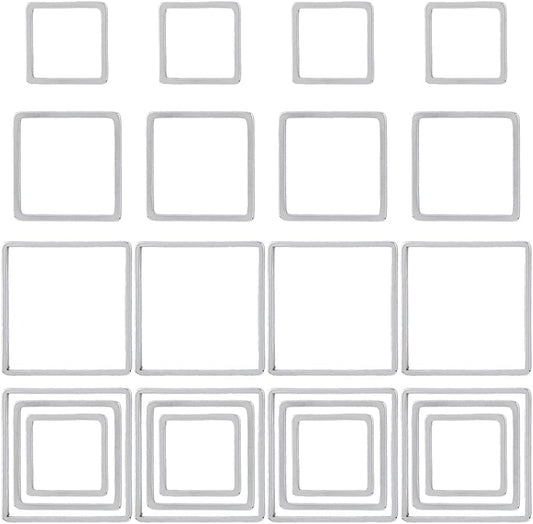 60Pcs 3 Sizes Stainless Steel Hollow Square Pendants Cube Open Bezel Blank linking Rings Square Frame Connector Charms For Jewelry Craft Kits Making DIY