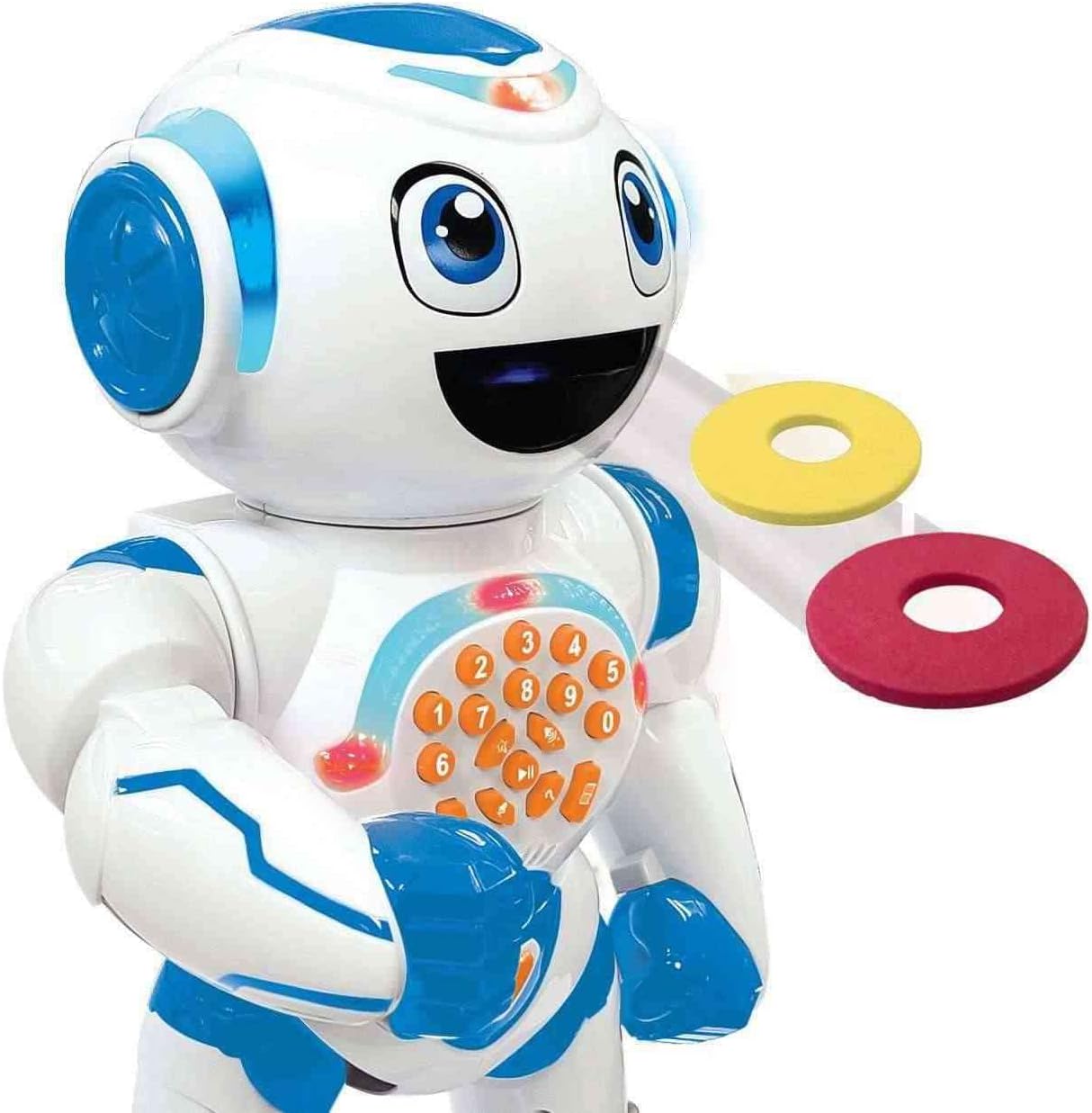 LEXiBOOK Powerman Max - Remote Control Walking Talking Toy Robot STEM Programmable Dances Sings Telling 10,000 Stories 300+ Learning Quiz Shooting Discs and Voice Repeat for Kids 4+ - ROB80EN, White