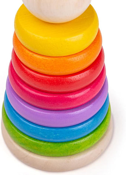 Bigjigs Toys, My First Rainbow Wooden Stacking Toy, Baby Toddler Toys, Colourful Ring Stacker, for 1 Year Olds
