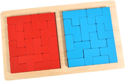 Generic Wooden Puzzle Pattern Blocks, 3D Russian Building Toy, Wood Tangram Shape Jigsaw Puzzle Brain Teasers Toy