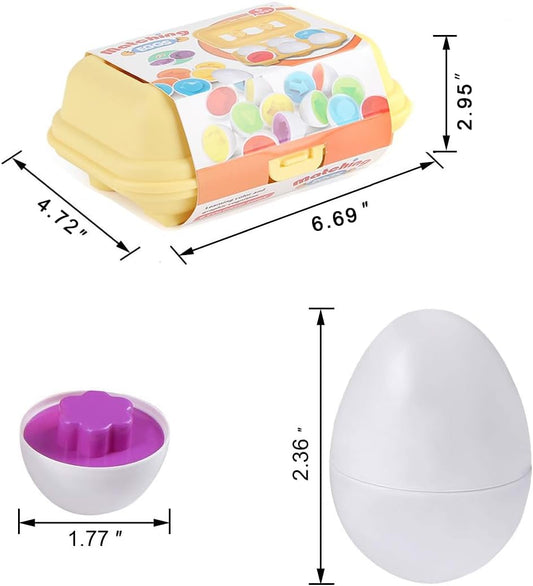 Hhyn Color Shape Matching Eggs for Toddlers, Preschool Learning Educational Sorting Easter Eggs Toys Gift Recognition Skills for Kids Boys Girls with Pink Eggs Holder, 12 Eggs
