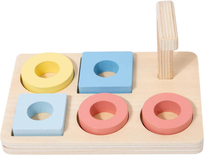 Adena Montessori Wooden Stacking and Sorting Ring,Wooden Rings on Peg,Colorful 5 Shapes on Curved Peg Horizontal Dowel Variation,Fine Motor Skills Development Toys for 1 2 3 Years Old Toddlers
