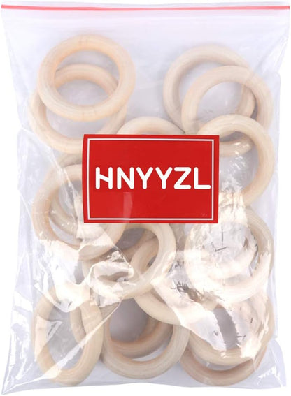 HNYYZL 50 Pcs Unfinished Solid Wooden Rings for Craft, Ring Pendant and Connectors Jewelry Making, 5 Size