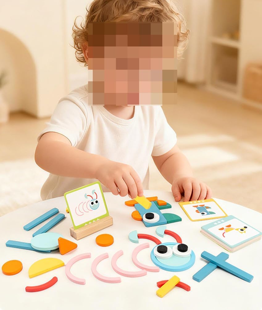 Montessori Wooden Geometric Shape Tangram Puzzle, Multi-Shaped Wooden Creative Splicing Toy