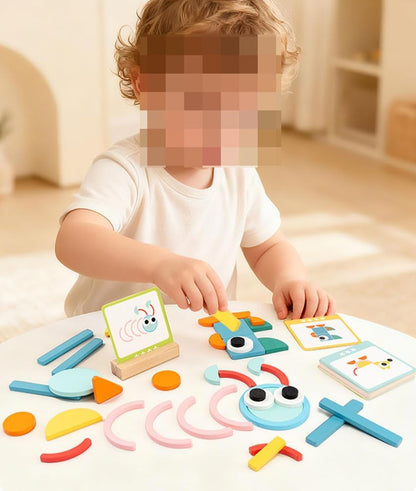 Montessori Wooden Geometric Shape Tangram Puzzle, Multi-Shaped Wooden Creative Splicing Toy