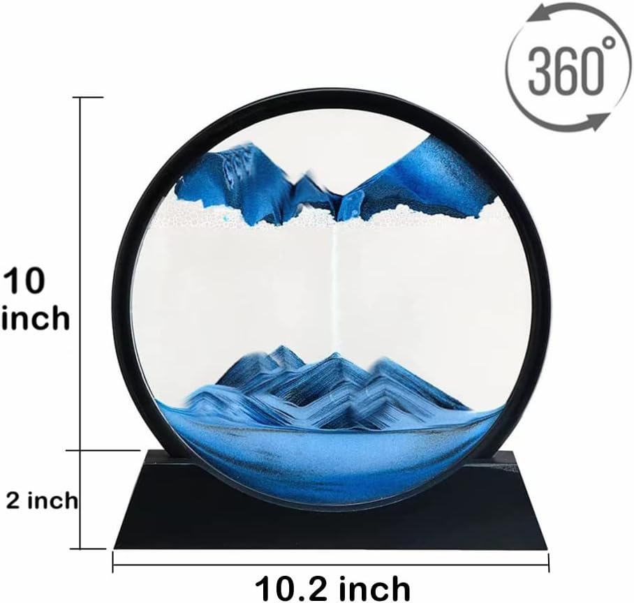 Arthink Moving Sand Art Picture in Motion Round Glass 3D Deep Sea Landscape, Dynamic Sand Art Sandscapes, Sensory Relaxing Desktop