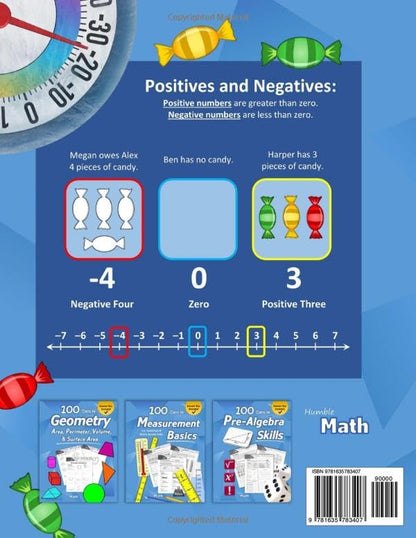 Humble Math – Positive and Negative Numbers: Add, Subtract, Multiply, and Divide Negative Numbers Workbook – 100 Days of Practice Problems (Answer Key ... KS3, Grades 5-8, Middle School (Integers)