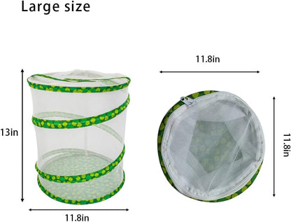 Pop-up Insect and Butterfly Habitat Cage Growning Garden Washable, Reusable, Folds Flat Dragonfly Caterpillars Mesh Cage Feeder Butterfly Growing Kit (Large)