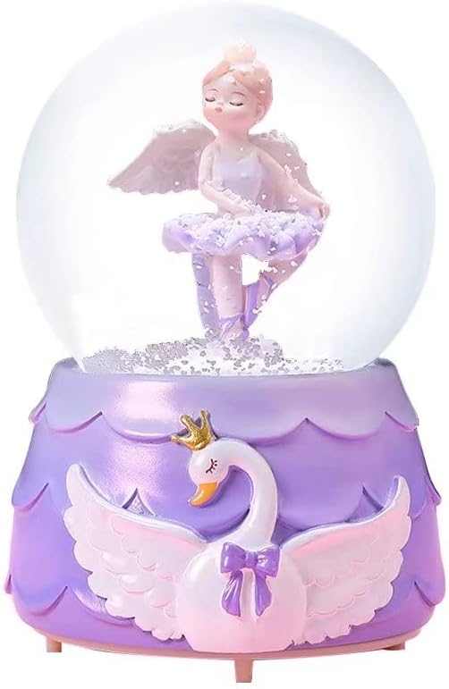 Ballerina Girl Swan Lake Musical Snow Globe, 80MM Glass Snowglobe Ballet Dancer Music Box with Colorful Lights for Girls Kids Daughter Granddaughter(Purple)