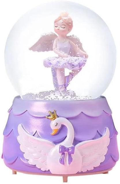 Ballerina Girl Swan Lake Musical Snow Globe, 80MM Glass Snowglobe Ballet Dancer Music Box with Colorful Lights for Girls Kids Daughter Granddaughter(Purple)