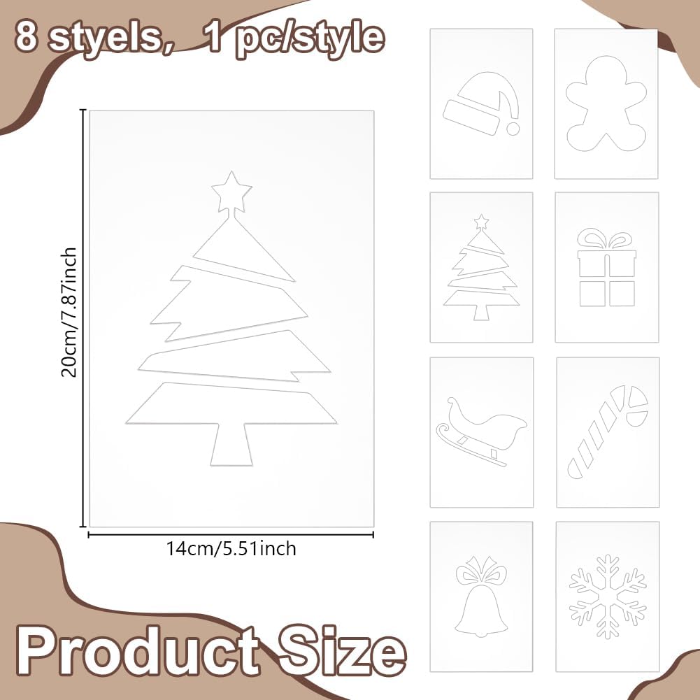 INFUNLY 8PCS Xmas Tree Acrylic Router Template 7.8x5.5 Snowflakes Gifts Clear Acrylic Template Christmas Carving Template for Woodworking Curvy Tracing Stencils Router Guide Tool for DIY Crafts