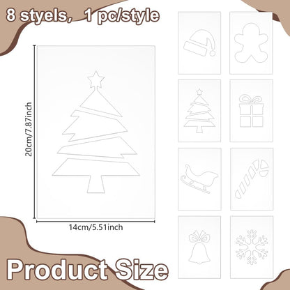 INFUNLY 8PCS Xmas Tree Acrylic Router Template 7.8x5.5 Snowflakes Gifts Clear Acrylic Template Christmas Carving Template for Woodworking Curvy Tracing Stencils Router Guide Tool for DIY Crafts