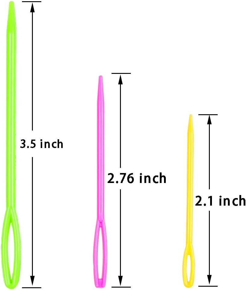 Hekisn Large-Eye Plastic Sewing Needles, Colorful Safety Lacing Needles, 2 Different Sizes Yarn Sewing Needle, Learning Needles for DIY Sewing Handmade Crafts，2.76 &2.1 inch (16 Pieces)