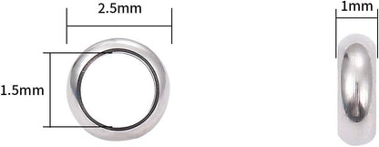 BEADIA Stainless Steel Spacer Beads 3x2.5mm Round Loose Charm Caps Beads for DIY Jewelry Making 100pcs with 1mm Hole