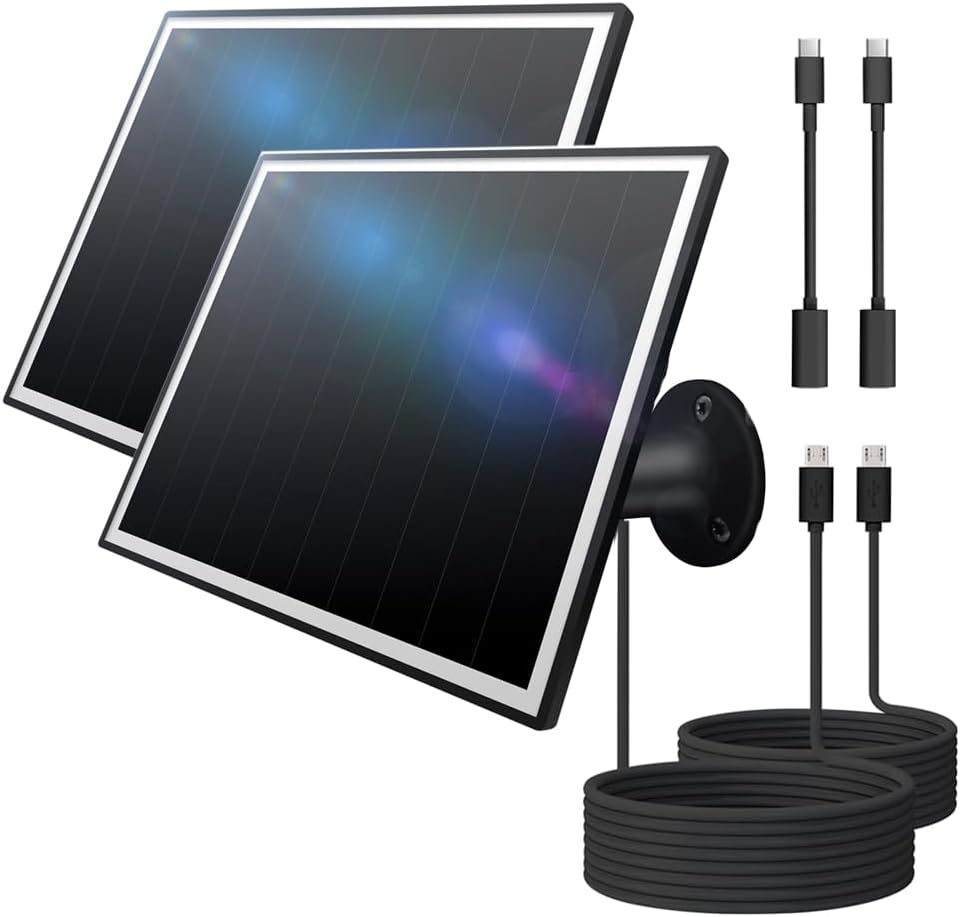 8W Solar Panel for Outdoor Security Camera, 5V Micro USB and USB - C Solar Panel Charger ，Fits Eufy/Wyze/Reolink DC 5V Output, IP65/360° Adjustable, 9.8ft Cable, Fast Charging