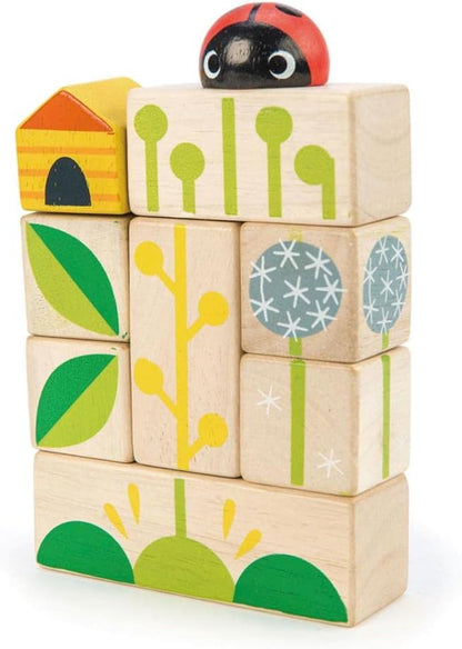 Tender Leaf Toys - Garden Blocks - 25 Pieces Decorative Garden Themed Wooden Stacking Blocks with Peg - Building Blocks, Hand-Eye Coordination Strength & Creative Play - Age 18m+