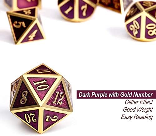 DnDnD Heavy Polyhedral Metal Dice Set with Metal Box, 7-die Shiny Blue Surface with Golden Number for RPG,Dungeons and Dragons,Pathfinder,Shadowrun,D&D,Role Palying Game and Math Teaching - Colors B
