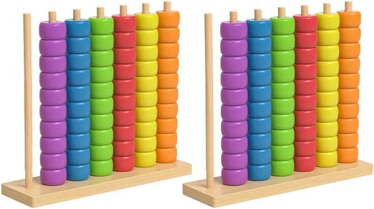 RAINPOT Color Matching Stacking Ring Puzzle Game, Color Sorting Stack and Solve Tabletop Logic Challenge with 60 Rings & Wooden Rack, 2 Player Brain Teaser Competitive Family Game Night (2PCS)