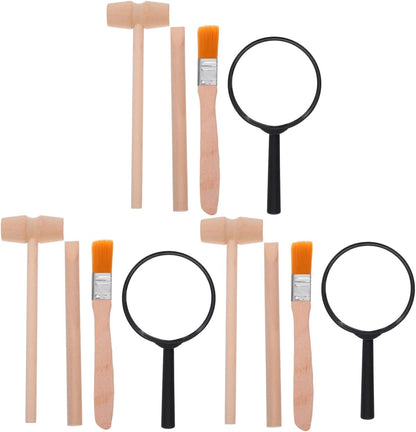 Angoily 3 Sets of Excavation Tools: Archaeological Dig Tool for Kids, Dinosaur Digging Kits with Hammer Chisel Brush Scraper and Magnifier for Dinosaur Science Kits and Gem Discovery