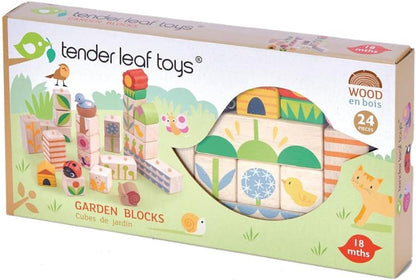 Tender Leaf Toys - Garden Blocks - 25 Pieces Decorative Garden Themed Wooden Stacking Blocks with Peg - Building Blocks, Hand-Eye Coordination Strength & Creative Play - Age 18m+