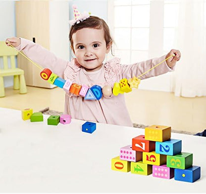 BOHS Caterpillar Lacing Blocks - Threading & Stacking - Toddler Learn Counting, Numbers and Shapes- Baby Kids Fine Motor Skills Toys