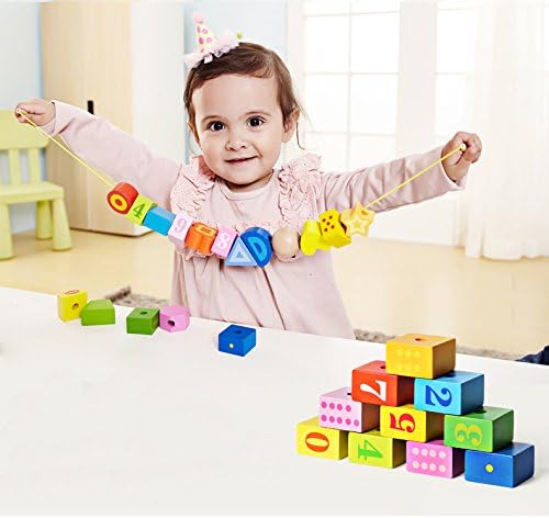 BOHS Caterpillar Lacing Blocks - Threading & Stacking - Toddler Learn Counting, Numbers and Shapes- Baby Kids Fine Motor Skills Toys