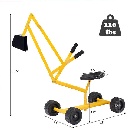 Costzon Kids Ride on Sand Digger with Wheels, Heavy Duty Steel Digging Scooper Excavator Crane with 360° Rotatable Seat for Dirt, Snow, Beach, Outdoor Sandbox Play Toy