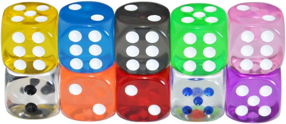 SmartDealsPro 10-Pack D6 Six Sided 16mm Transparent Dice Die for DND, MTG, RPG, Tenzi, Yahtze, Bunco, Table Borad Games, Math Teaching