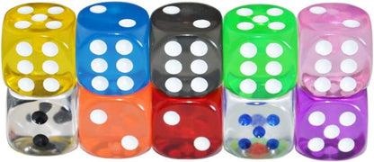 SmartDealsPro 10-Pack D6 Six Sided 16mm Transparent Dice Die for DND, MTG, RPG, Tenzi, Yahtze, Bunco, Table Borad Games, Math Teaching