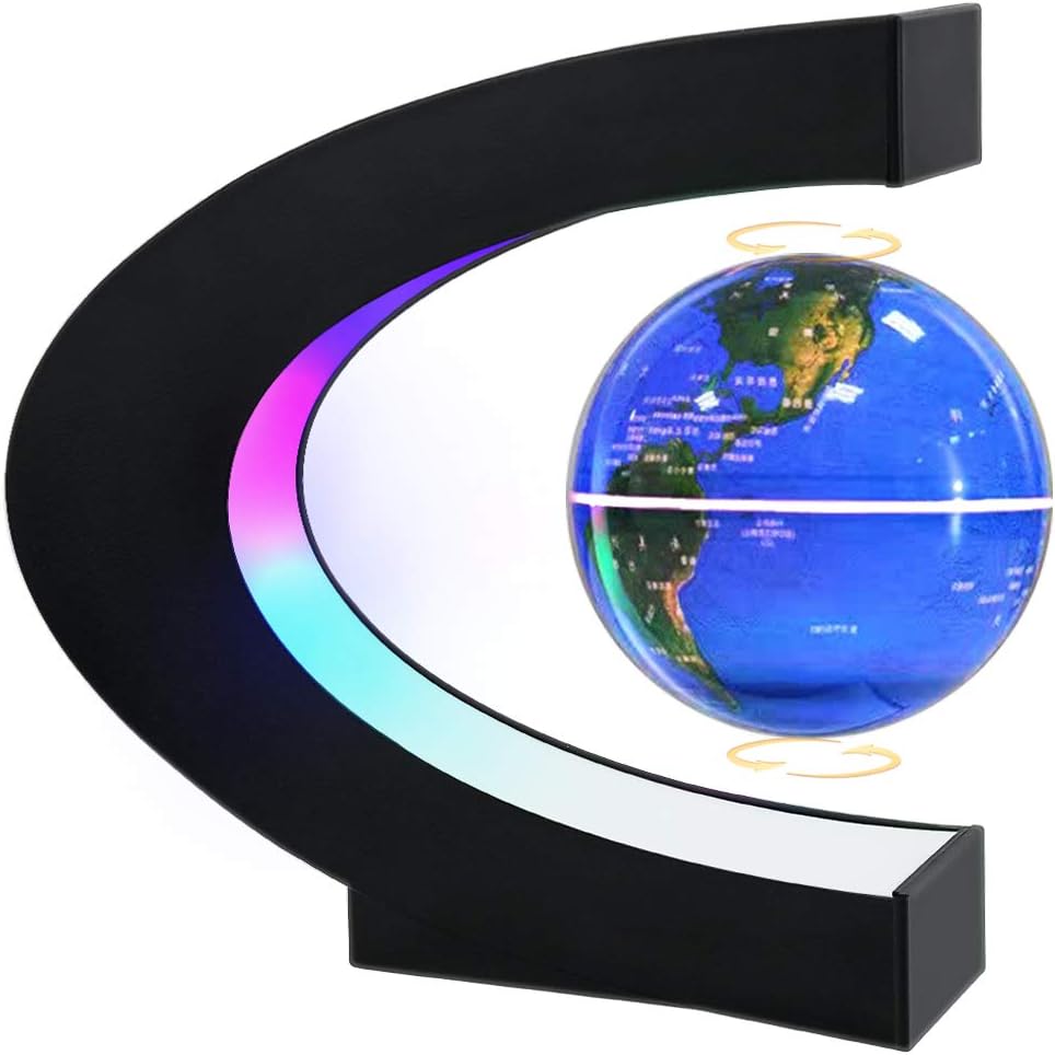 MOKOQI Magnetic Levitating Globe with LED Light, Cool Tech Gift for Men Father Boys and Girls, Birthday Gifts for Kids, Floating Globes World Desk Gadget Decor in Office Home Display (Silver)
