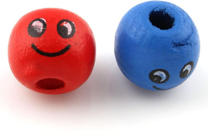 Perlin Wooden Beads with Smiley Face 60 Pieces Threading Beads Made of Wood Colourful 3mm Hole Bead for Craft Making Decorations and DIY Crafts