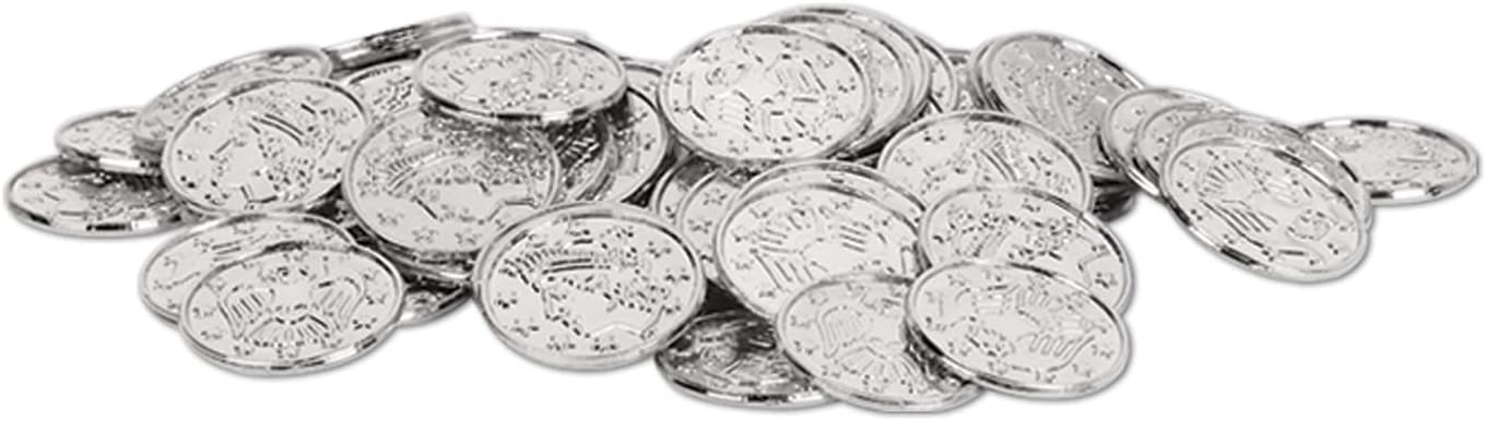 Beistle 200 Piece Embossed Plastic Coins For Pirate Treasure Chest Favors, Casino Theme Decorations