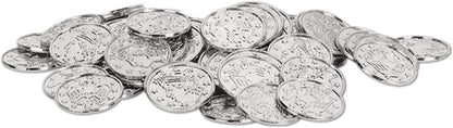 Beistle 200 Piece Embossed Plastic Coins For Pirate Treasure Chest Favors, Casino Theme Decorations