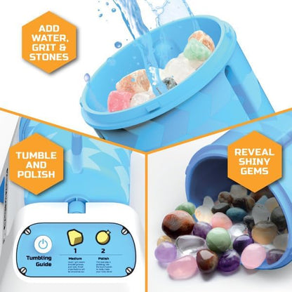 Discovery™ Rock Tumbler Starter Kit – Stone Polishing Set with Rocks, Grit, Gem Case| STEM Science Project Kit for Kids & Beginners| Cool Toy for Boys & Girls Ages 8+