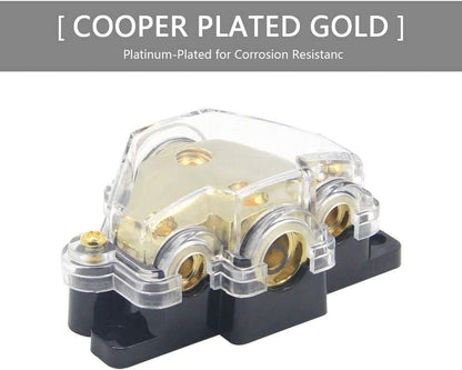 3 Way Power Distribution Block, 0/2/4 AWG Gauge in, 4/8/10 Gauge Out, Car Audio Stereo Amp Distribution Connecting Block for Audio Splitter (1x0GA+3x4GA) 2 Pack