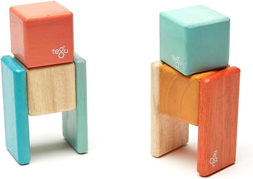8 Piece Tegu Pocket Pouch Magnetic Wooden Block Set, Tints